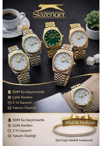 Slazenger Çelik Kordon 2 Yıl Garantili 5 Atm Suya Dayanıklı Kadın Kol Saati+bileklik Sl.g2240.m09 Gümüş - Sarı Slazenger Çelik Kordon 2 Yıl Garantili 5 Atm Suya Dayanıklı Kadın Kol Saati+bileklik Sl.g2240.m09 Gümüş - Sarı