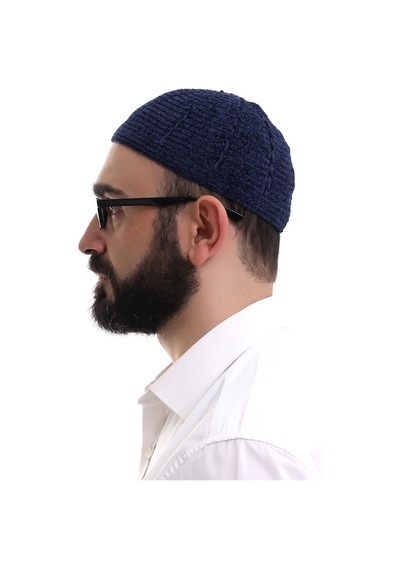Lacivert Kışlık Sade Desenli Kadife Namaz Takkesi Lacivert