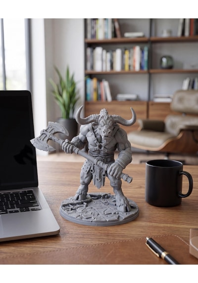 Minotaur Yunan Mitolojisi Boğa Adam Biblosu Antik Fantastik Figür Mat Gri 15 Cm Çalışma Masası Dekoru Mitoloji Sevenlere Hediye 15cm