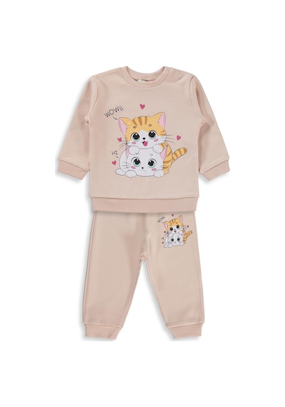 Civil Baby Kedi Baskılı Takım - Pudra