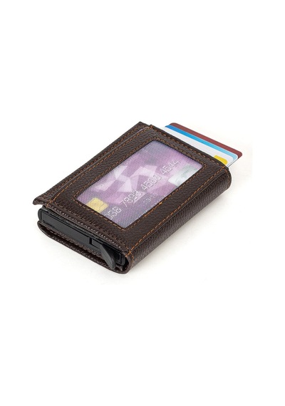 Newish Polo Mekanizmalı Rfid Özellikli Cüzdan Kredi Kartlık - Hakiki Deri Kahve
