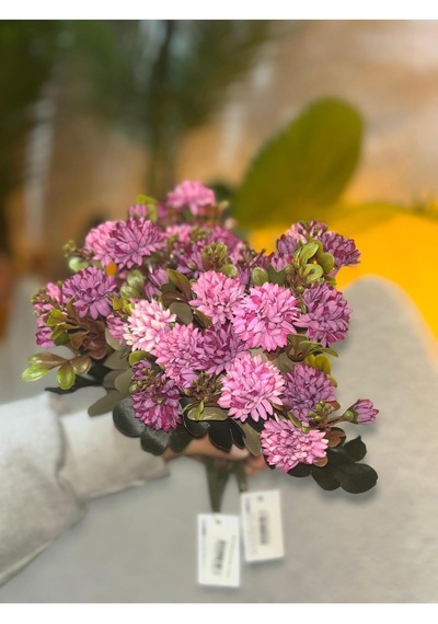 Yapay Mini Krizantem Çiçeği, Pembe, 10-15 Cm, Vazo Çiçeği Diğer