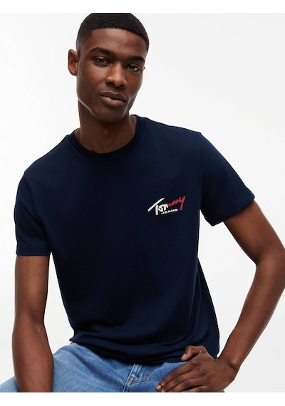 Tommy Hilfiger Tjm Slım Sıgn Chest Ss Tee Ext Erkek Mavi T-shirt - Dm0dm22538