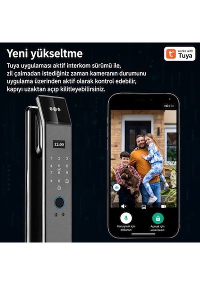 3d Yüz Tanıma Özellikli Akıllı Kapı Kilidi Tuya Wifi Uyumlu, Güvenlik Alarmı