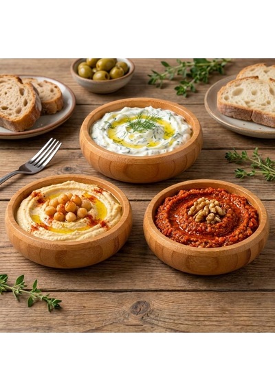 3'lü Bambu Çerezlik Seti 9x9x3 Cm - Yuvarlak Kahvaltılık, Mezelik Ve Sosluk Kase Takımı Diğer