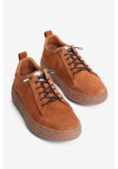 Mubiano Kadın Hakiki Süet Sneaker Lastik Bağcıklı Krep Taban Roan Taba