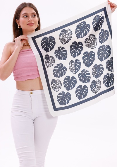 Tarzını Seç Monstera Yaprakları Model Fular Bandana Şal Estascarf 70x70 Cm