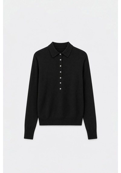 Suud Collection Siyah Carter Polo Yaka Triko Kazak
