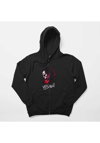 Joker Siyah Fermuarlı Kapşonlu Sweatshirt