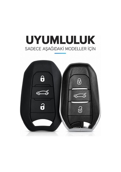 Peugeot Citroen 3 Düğmeli Silikon Anahtar Kılıfı Siyah Koruyucu Kılıf