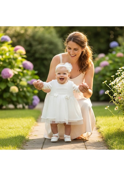 Ürünya Kız Bebek Uzun Kollu Aksesuarlı Dantelli Tüllü Elbise Beyaz