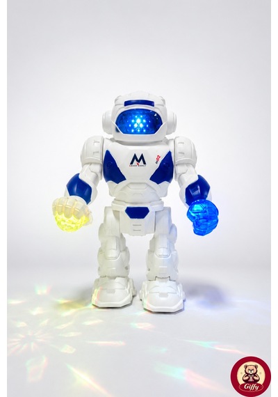 Oyuncak Işıklı Sesli Hareketli Robot Oyuncak 23 Cm Led Efektli Pilli Robot Beyaz