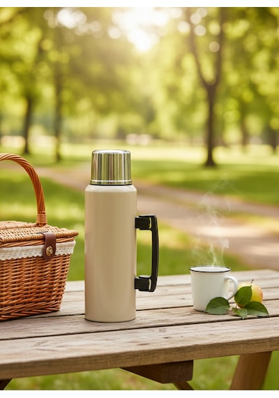 Cooker 1.5 Lt Kulplu Paslanmaz Çelik Termos Bej