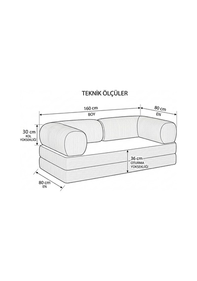 Herev 160x80 Sünger Koltuk İki Kişilik Kanepe Yataklı Yıkanabilir Kadife Kumaşlı Krem