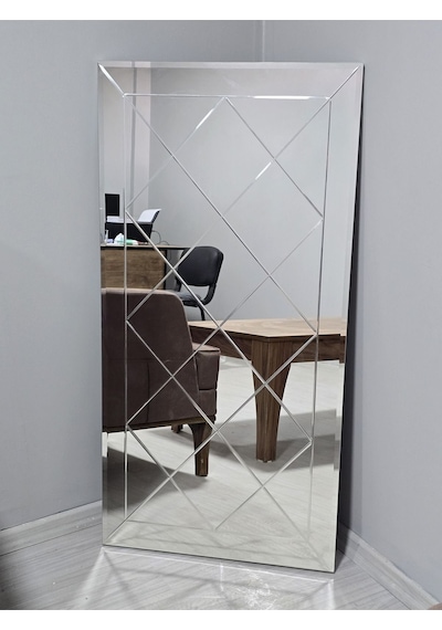 Dekoratif Baklava Desenli Bizoteli Salon Aynası Ofis Aynası Konsol Aynası 120cm X 60cm 120 X 60 Gümüş GÜMÜŞ