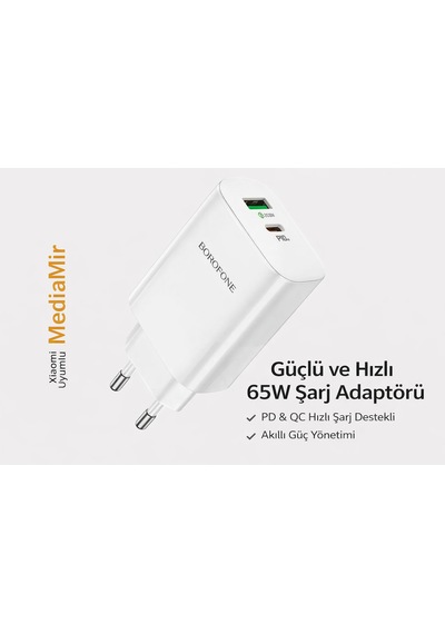 Bn10 65w Süper Hızlı Şarj Aleti Type-c Pd & Usb-a Qc Çift Portlu Adaptör