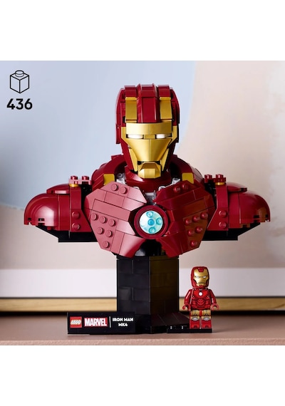LEGO® ǀ Marvel Iron Man MK4 Büstü 76327 - Yetişkinler için Minifigür İçeren Koleksiyonluk Model Yapım Seti (436 Parça)