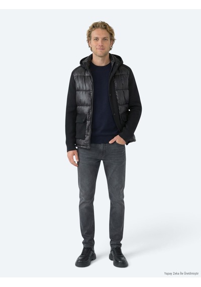 Kip Siyah Regular Fit Kapüşonlu Casual Dokuma Mont Siyah -