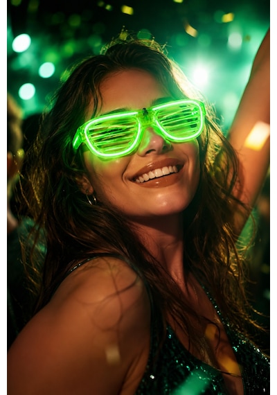Panjur Parti Gözlüğü Led Işıklı Yeşil Lüks Neon Çerçeveli Festival Kostüm Aksesuarı
