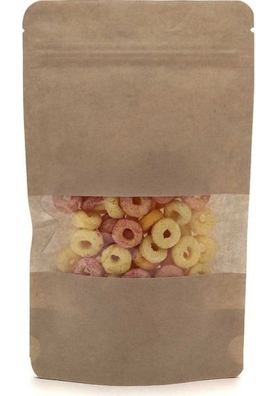 Packtory Pencereli Kraft Kilitli Doypack Ambalaj 16X27+4 cm. 500 Gr. - 50 Adet
