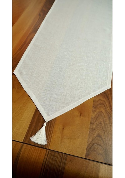 Viemso Simli Keten Runner Püsküllü, Kırık Beyaz, 45x150cm Sku: Smg8690010191106 30 x 50