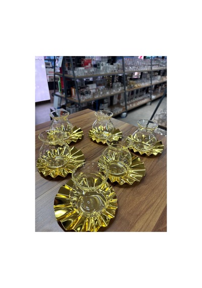 Metal Bardak Altlığı,cam Tiryaki Bardaklı Çay Seti,6 Kişilik12parça Çay Takımı,lüks,metal Çay Tabağı Gold