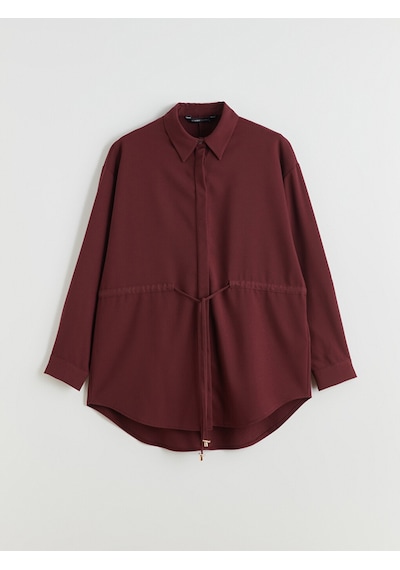 Lcwaıkıkı Classic Bordo Beli Bağlamalı Kadın Gömlek Tunik
