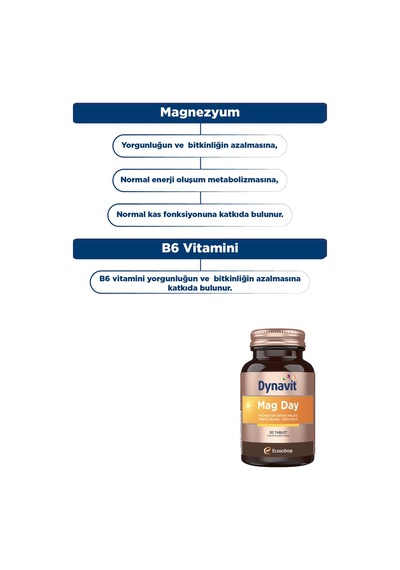 Dynavit Mag Day 30 Tablet - Sabah/gündüz Magnezyum - Magnezyum Sitrat&malat, Gotu Kola, Ginkgo Biloba,b6 Vit