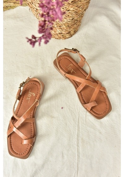 Fox Shoes Taba Hakiki Deri Parmak Arası Kadın Sandalet M291841203