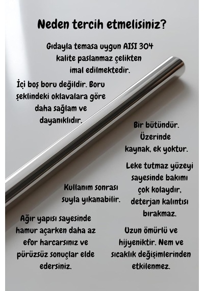 Onurhan Paslanmaz Çelik İçi Dolu Ağır Oklava