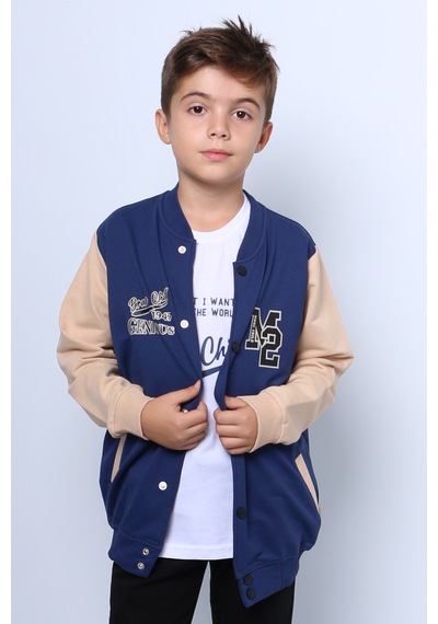 Hçm Erkek Çocuk Kolej Ceket Tshirt 2 Li Takım Baskılı Çıtçıtlı C46 Lacivert