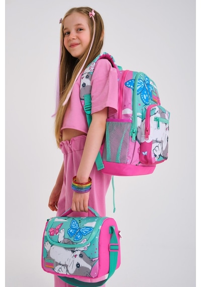 Coral High Kids Su Yeşili Pembe Kedi Desenli 3 Lü Okul Çanta Seti Set0123707