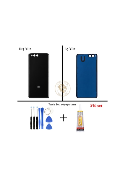 Xiaomi Mi Note 3 Siyah Arka Pil Kapağı Batarya Kapağı Lazer Kesim + Yapıştırıcı Ve Vida Seti Çok Renkli