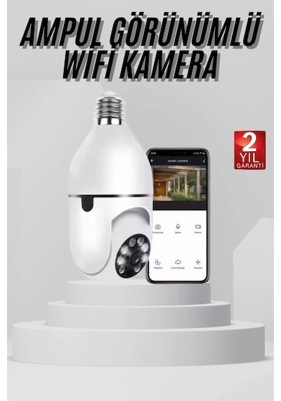 Epilons Wifi Güvenlik Kamerası 360 Derece Dönebilen Harekete Duyarlı Gece Görüşlü Ampul