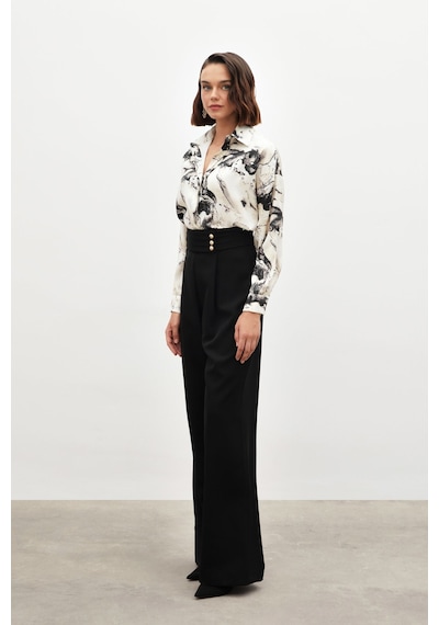 Sateen Bel Detaylı Pantolon - Siyah