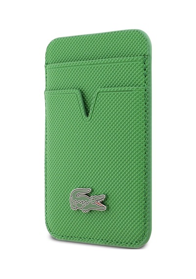 Apple Uyumlu iPhone 17 Kılıf Lacoste Lisanslı M-safe Özellikli Pu Pike Desenli Metal Logolu Kartlıklı Kapak Yeşil Yeşil