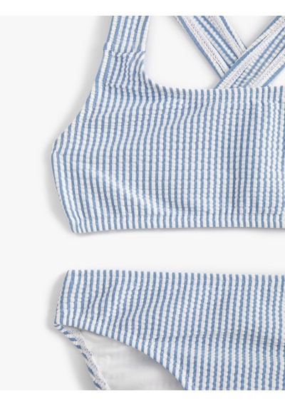 Koton Çizgili Bikini Takımı Çapraz Askılı Mavi Çizgili 4skg00004mm Mavi