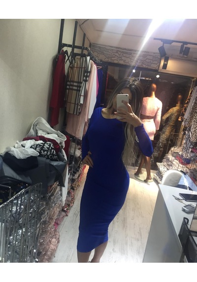 Pink Life Maksi Sandy Kumaş Saks Mavi Elbise Saks Mavi