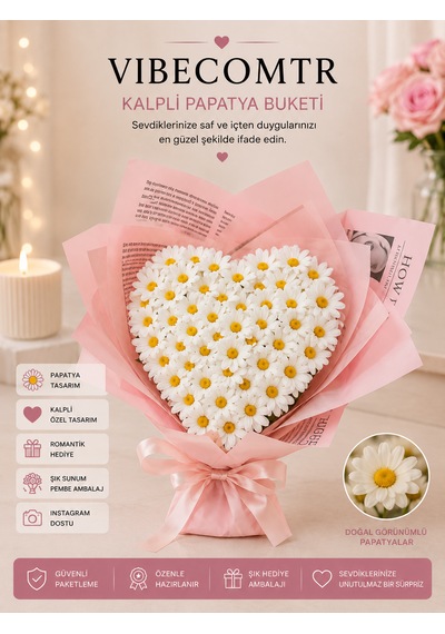Kalpli Papatya Buketi Sevgiliye Romantik Dekoratif Hediye Buketi Diğer