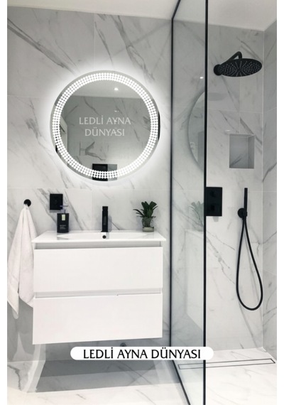 80 Cm Beyaz Banyo Antre Makyaj Duvar Ledli Ayna Beyaz - Gümüş