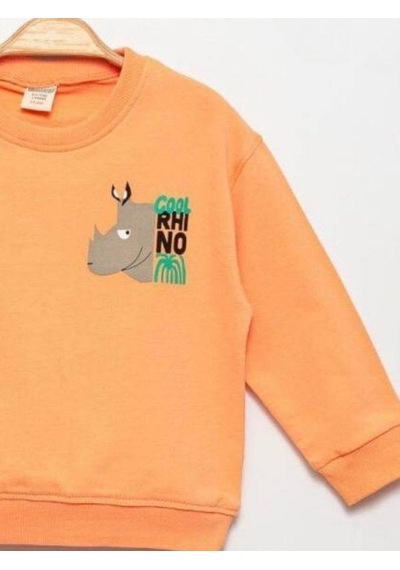 Zekids Erkek Çocuk Cool Rhino Baskılı Pamuklu Sweatshirt-14202 Turuncu