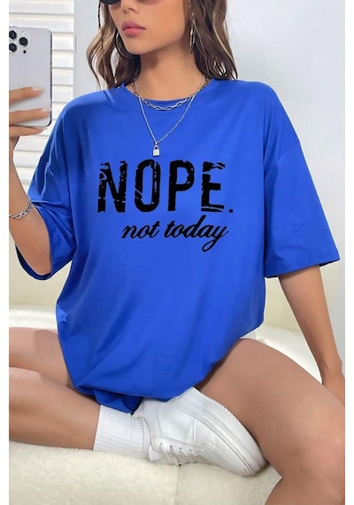 Uyguntarz Unisex Not Today Baskılı T-shirt Mavi