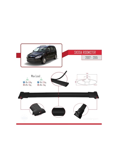 Skoda Roomster 2007-2015 Arası İle Uyumlu Fly Model Ara Atkı Tavan Barı Siyah