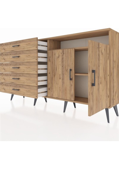 Arges Konsol 2 Raflı 5 Çekmeceli 2 Kapaklı 176x30x99 Çam-çam Çam-çam