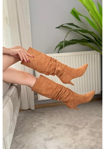Asmi Shoes Kadın Oslo Topuklu Körüklü Şık Tarz Günlük Rahat Çizme Taba taba