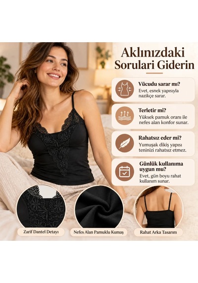 Genel Kadın Dantelli V Yakalı İnce İp Askılı Kurdele Detaylı Atlet Siyah Beyaz Ten Zarif İç Giyim Atleti Genel Kadın Dantelli V Yakalı İnce İp Askılı Kurdele Detaylı Atlet Siyah Beyaz Ten Zarif İç Giyim Atleti