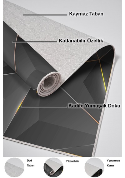 Dekoreko Kaymaz Taban Djt Salon Halısı Trend Modern F5005 Gold Siyah