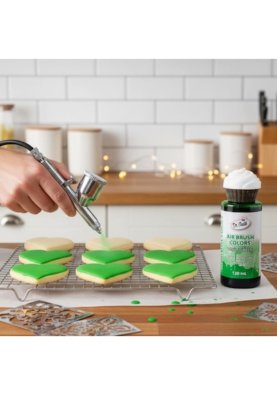 Airbrush Gıda Boyası Yeşil 120 Ml Pasta, Şeker Hamuru Ve Fondan İçin Profesyonel Boya