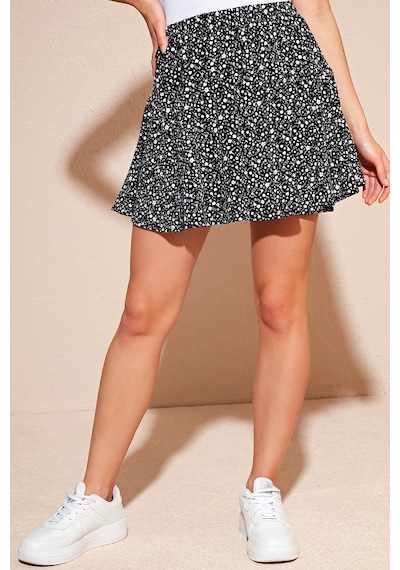 Lela Desenli Beli Lastikli Slim Fit Mini 2'Li Paket Bayan Şort Etek 5864024S2 Siyah-Leopar