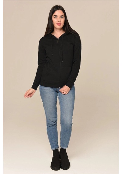 Tarzsokak Arascom Kadın Siyah Fermuarlı Kapüşonlu Hırka Ars-swt